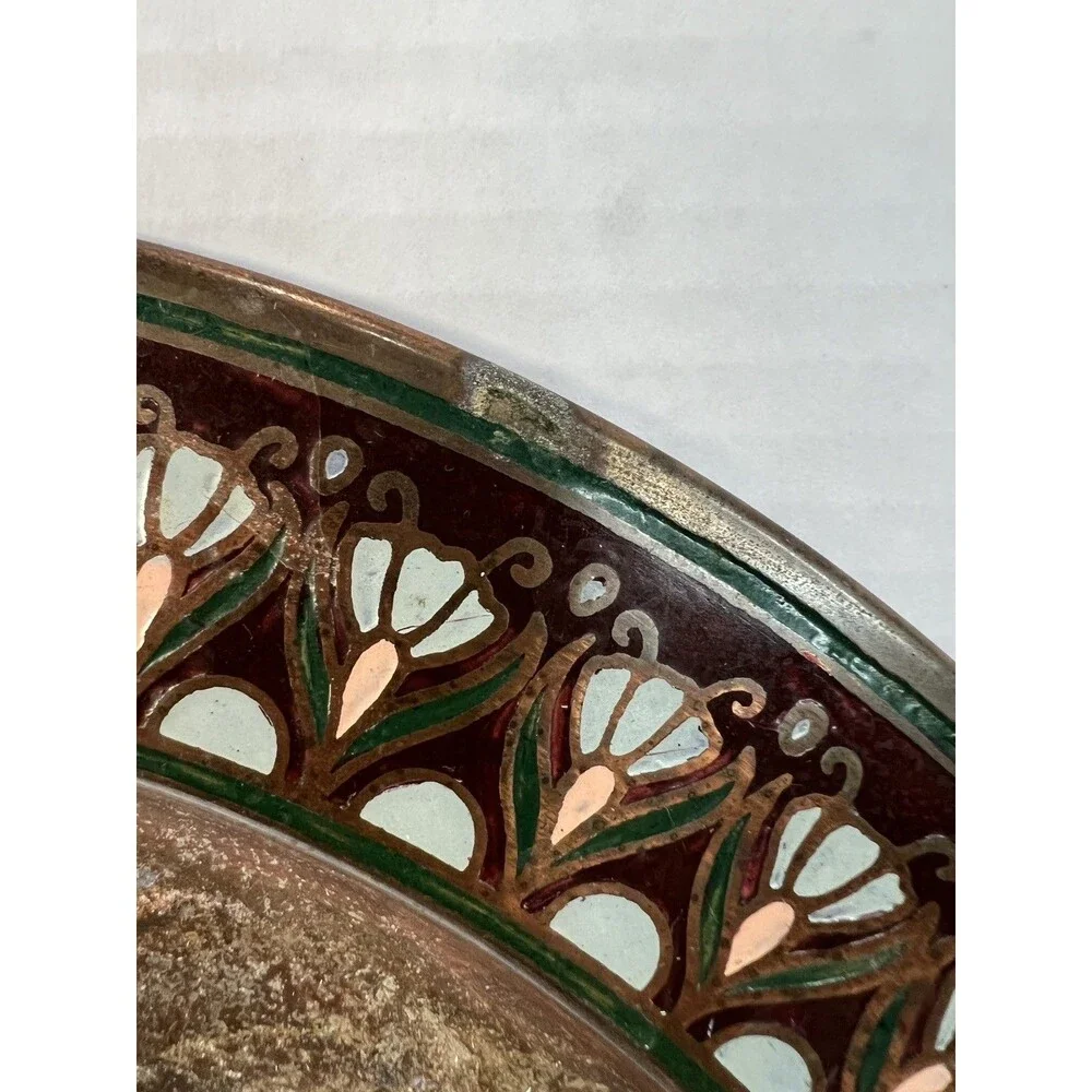 Pier 1 Copper Metal Charger Plate Cloisonné Enamel Edge Decorative 13